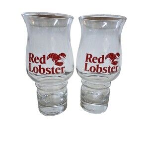 Vtg Red Lobster Hurricane Glass with Restaurant Logo SET OF 2 1980s Libbey